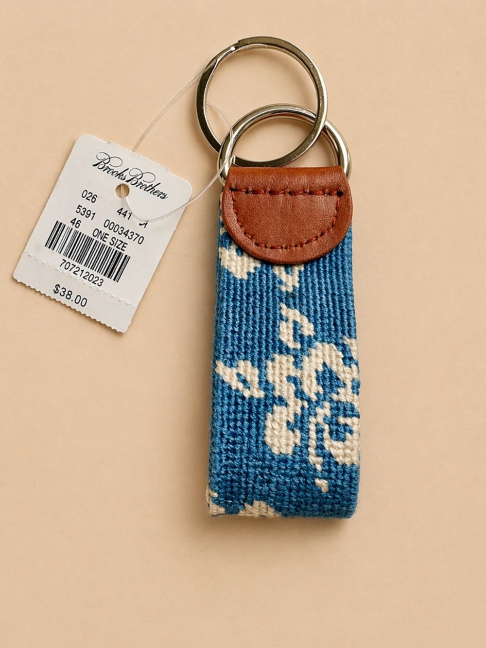 RARE Brooks Brothers Hibiscus Needlepoint Keychain Fob NWT